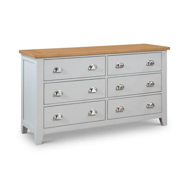 Richmond - 6 Drawer Wide Chest - Grey/Oak - Wooden - Happy Beds - image 1