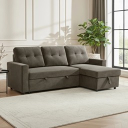 Reegan - L-Shaped Corner Sofa Bed - Taupe - Fabric - Make It Homely