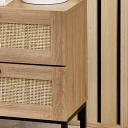 Padstow - 2 Drawer Bedside Table - Oak - Wooden/Rattan - Happy Beds - thumbnail 7