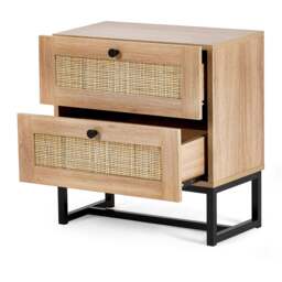 Padstow - 2 Drawer Bedside Table - Oak - Wooden/Rattan - Happy Beds - thumbnail 2