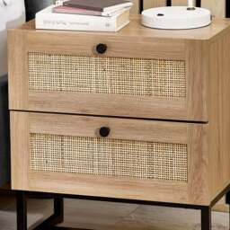 Padstow - 2 Drawer Bedside Table - Oak - Wooden/Rattan - Happy Beds - thumbnail 3