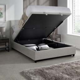 Avery - Double - Ottoman Storage Bed - Stone Grey - Fabric - 4ft6 - Happy Beds - thumbnail 3