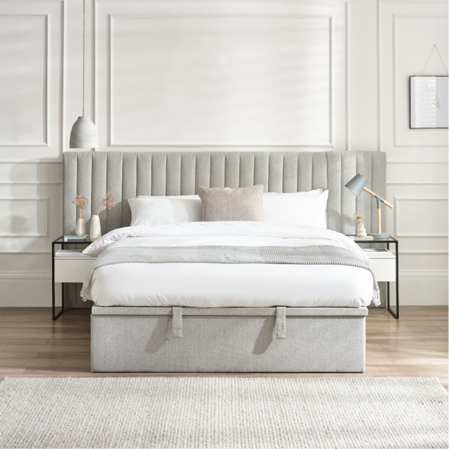 Paige - Super King - Ottoman Storage Hotel Bed - Stone Grey - Fabric - 6ft - Happy Beds - image 1