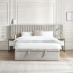 Paige - Super King - Ottoman Storage Hotel Bed - Stone Grey - Fabric - 6ft - Happy Beds - thumbnail 1