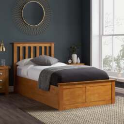 Phoenix - Single - Oak Wooden Ottoman Storage Bed Frame - Slatted Headboard - 3ft - Happy Beds - thumbnail 3