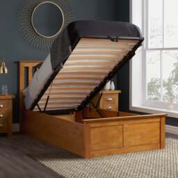 Phoenix - Single - Oak Wooden Ottoman Storage Bed Frame - Slatted Headboard - 3ft - Happy Beds - thumbnail 4