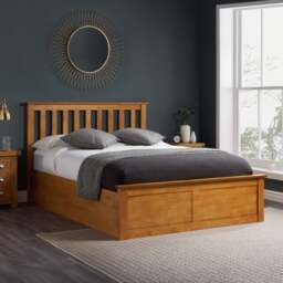 Phoenix - Single - Oak Wooden Ottoman Storage Bed Frame - Slatted Headboard - 3ft - Happy Beds - thumbnail 1