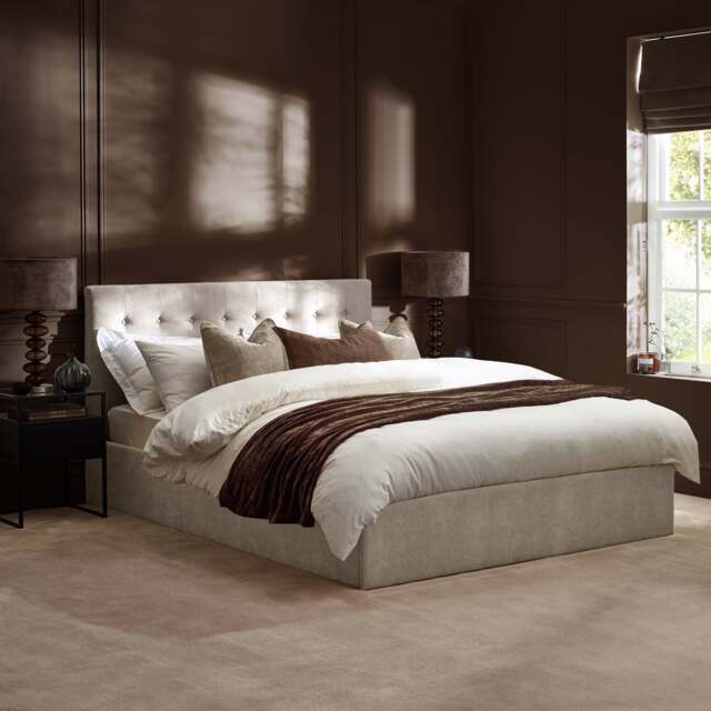 Peggy - King Size - Ottoman Storage Bed - Natural - Fabric - 5ft - image 1