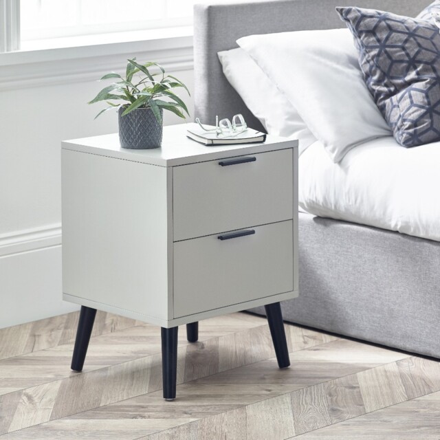 Alba – 2-Drawer Bedside Table – Silk Grey – Lacquered MDF - Happy Beds - image 1