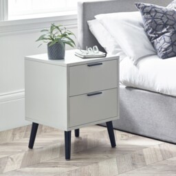 Alba – 2-Drawer Bedside Table – Silk Grey – Lacquered MDF - Happy Beds
