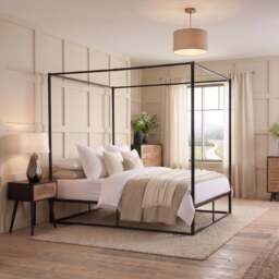 Farringdon - Small Double - 4 Posted Canopy Bed - Black - Metal - 4ft - Happy Beds - thumbnail 2