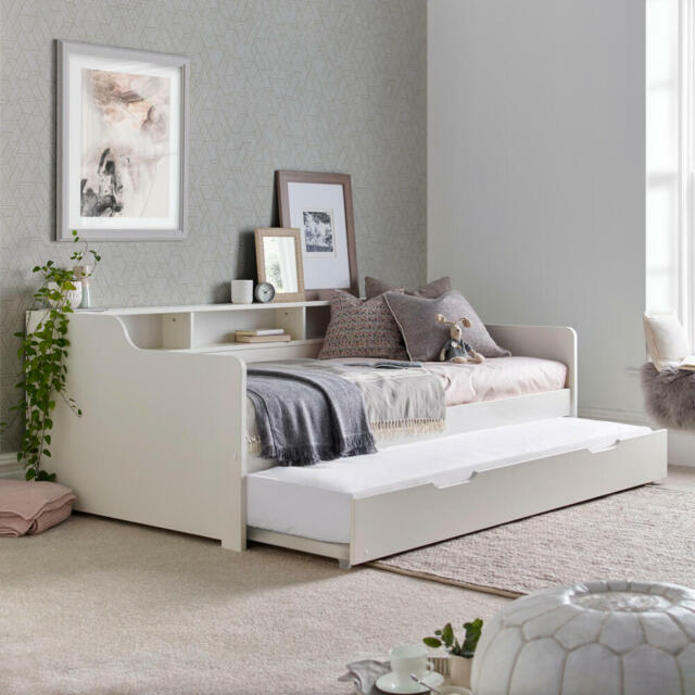 Tyler - Single - Day Bed - Guest Bed Trundle - White - Wood - 3ft - Happy Beds - image 1