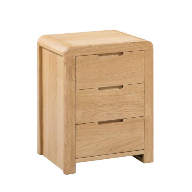 Curve - 3 Drawer Bedside Table - Oak - Wooden - Happy Beds - image 1