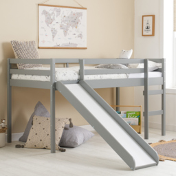 Frankie - Single - Mid Sleeper with Slide - Grey - Wooden - 3ft - Happy Beds - thumbnail 1