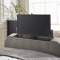 Clara – Double – Side-Lift Ottoman TV Bed – Light Grey – Velvet – 4ft6 - Happy Beds - thumbnail 7