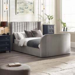 Clara – Double – Side-Lift Ottoman TV Bed – Light Grey – Velvet – 4ft6 - Happy Beds - thumbnail 2