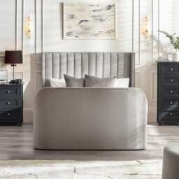 Clara – Double – Side-Lift Ottoman TV Bed – Light Grey – Velvet – 4ft6 - Happy Beds - thumbnail 4