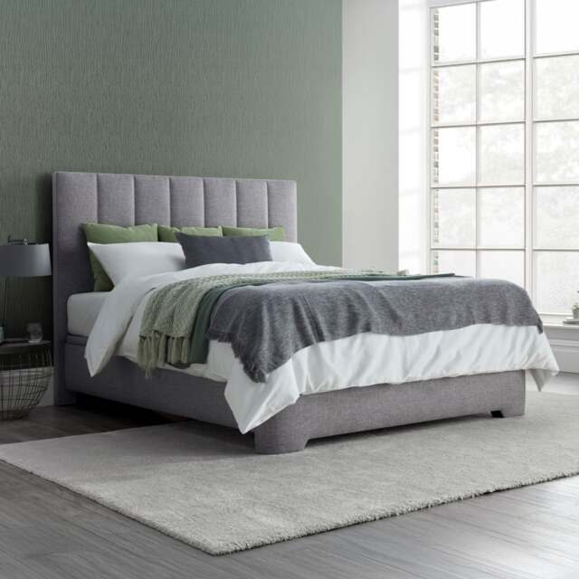 Medburn - King Size - Ottoman Storage Bed - Light Grey - Fabric - 5ft - Happy Beds