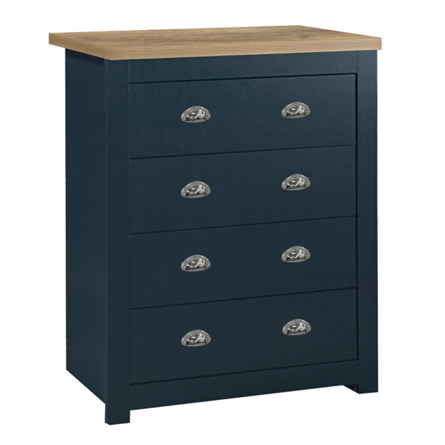 Highgate - 4 Drawer Chest - Blue/Oak - Wooden - Happy Beds - image 1
