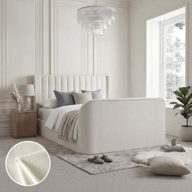 Luther - Super King Size - Winged Ottoman Storage TV Bed - Off-White - Fabric - 6ft - Happy Beds - image 1