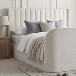 Luther - Super King Size - Winged Ottoman Storage TV Bed - Off-White - Fabric - 6ft - Happy Beds - thumbnail 2