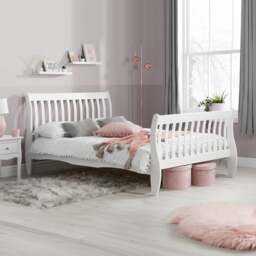 Belford - Small Double - Sleigh Bed - White - Wood - 4ft - Happy Beds