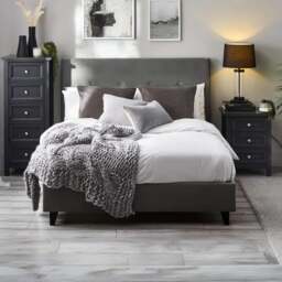 Shoreditch - Double Bed - Grey - Velvet - 4ft6 - Happy Beds - thumbnail 1