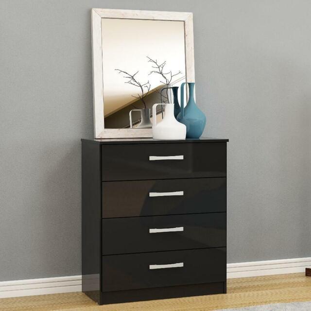 Lynx - Gloss 4 Drawer Chest - Black - Wooden - Happy Beds - image 1