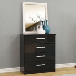 Lynx - Gloss 4 Drawer Chest - Black - Wooden - Happy Beds - thumbnail 1