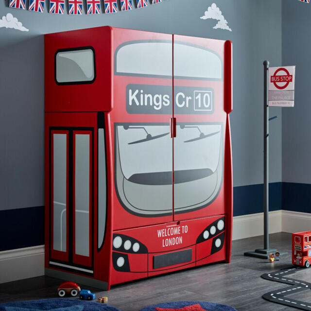 Kings Cross - London Bus Combination Wardrobe - Red - Wooden - Happy Beds - image 1