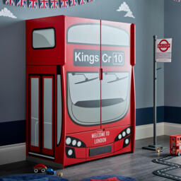 Kings Cross - London Bus Combination Wardrobe - Red - Wooden - Happy Beds - thumbnail 1