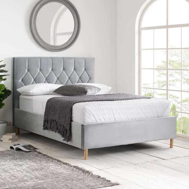 Loxley - Small Double - Grey - Velvet - 4ft - Happy Beds - image 1