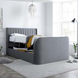 Luther - Super King Size - Electric Winged Ottoman Storage TV Bed - Grey - Velvet - 6ft - Happy Beds - thumbnail 5