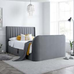 Luther - Super King Size - Electric Winged Ottoman Storage TV Bed - Grey - Velvet - 6ft - Happy Beds - thumbnail 4