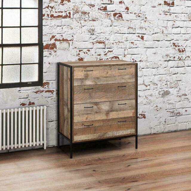 Urban Rustic - 4 Drawer Chest - Oak/Black - Wooden/Metal - Happy Beds - image 1