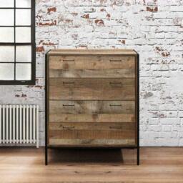 Urban Rustic - 4 Drawer Chest - Oak/Black - Wooden/Metal - Happy Beds - thumbnail 3