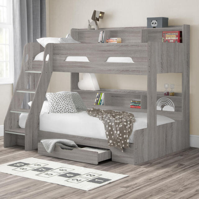 Orion - Kids Triple Sleeper Bed - Storage - Light Grey Oak - Wood - 3ft and 4ft - Happy Beds - image 1