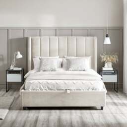 Taylor - Super King Size - Winged Ottoman Storage Bed - Off-White - Fabric - 6ft - thumbnail 3