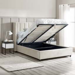Taylor - Super King Size - Winged Ottoman Storage Bed - Off-White - Fabric - 6ft - thumbnail 2