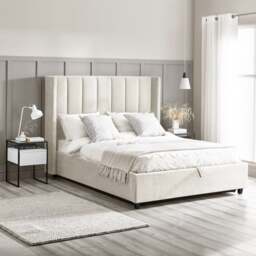 Taylor - Super King Size - Winged Ottoman Storage Bed - Off-White - Fabric - 6ft - thumbnail 1
