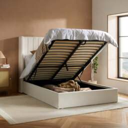 Maisey - Double - Ottoman Storage Bed - White - Boucle Fabric - 4ft6 - thumbnail 2