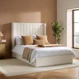 Maisey - Double - Ottoman Storage Bed - White - Boucle Fabric - 4ft6 - thumbnail 1