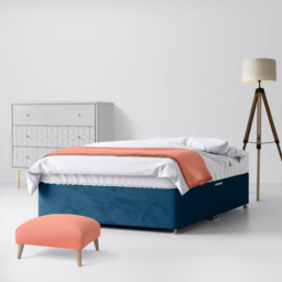 Small Single - Divan Bed - With Storage - Blue - Velvet - 2ft6 - Happy Beds - thumbnail 1