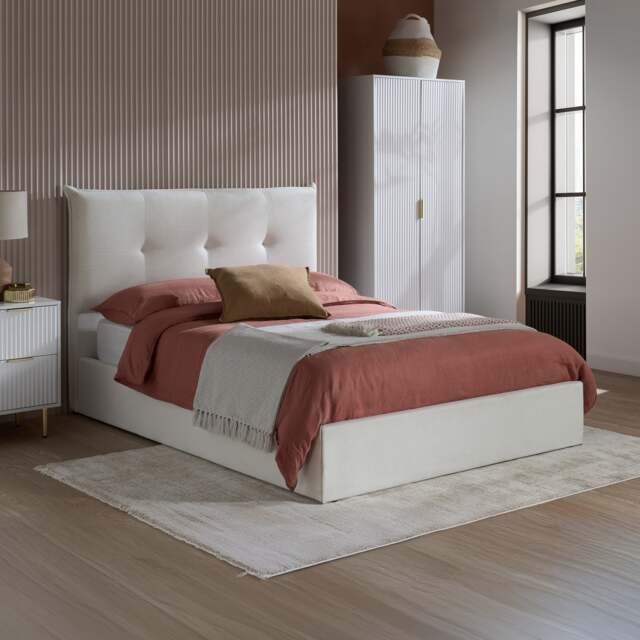 Haven - Double - Ottoman Storage Bed - White - Fabric - 4ft6 - image 1