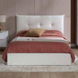 Haven - Double - Ottoman Storage Bed - White - Fabric - 4ft6 - thumbnail 3