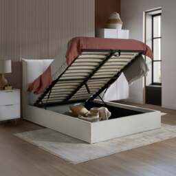 Haven - Double - Ottoman Storage Bed - White - Fabric - 4ft6 - thumbnail 2
