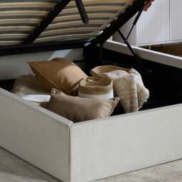 Haven - Double - Ottoman Storage Bed - White - Fabric - 4ft6 - thumbnail 6