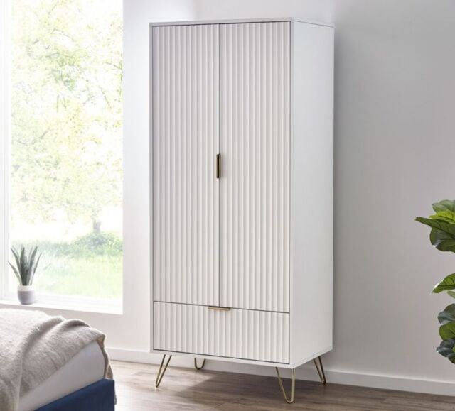 Murano - 2 Door Combination Wardrobe - White - Wooden - Happy Beds - image 1