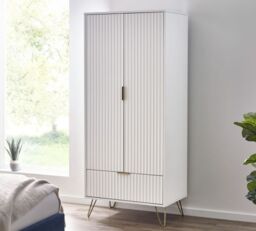 Murano - 2 Door Combination Wardrobe - White - Wooden - Happy Beds - thumbnail 1