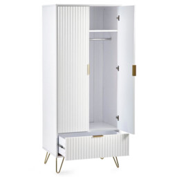 Murano - 2 Door Combination Wardrobe - White - Wooden - Happy Beds - thumbnail 2